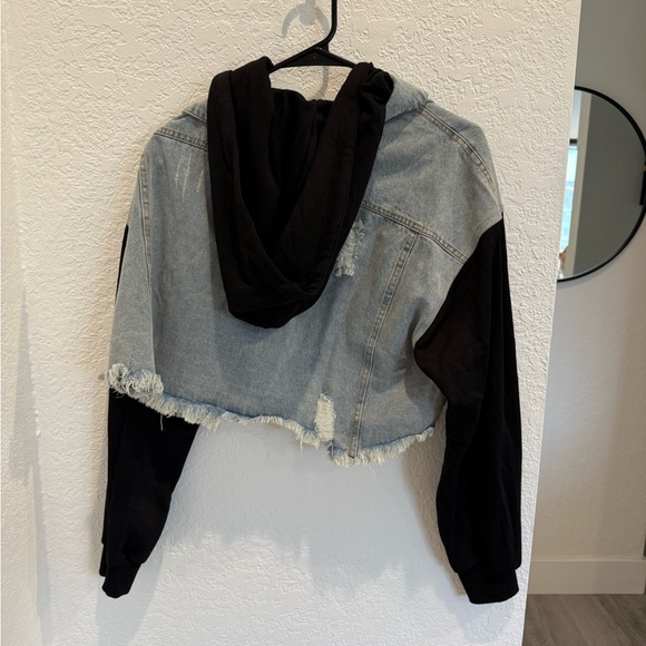 Vici Blue and Black Distressed Jean Jacket - Picture 3 of 3